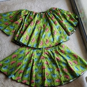 African Print Off Shoulder Top & Flare Skirt